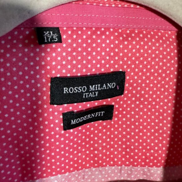 Rosso Milano Italy Polka Dot Modern Fit Button Down Shirt Men XL 17.5 Pink - Picture 4 of 9